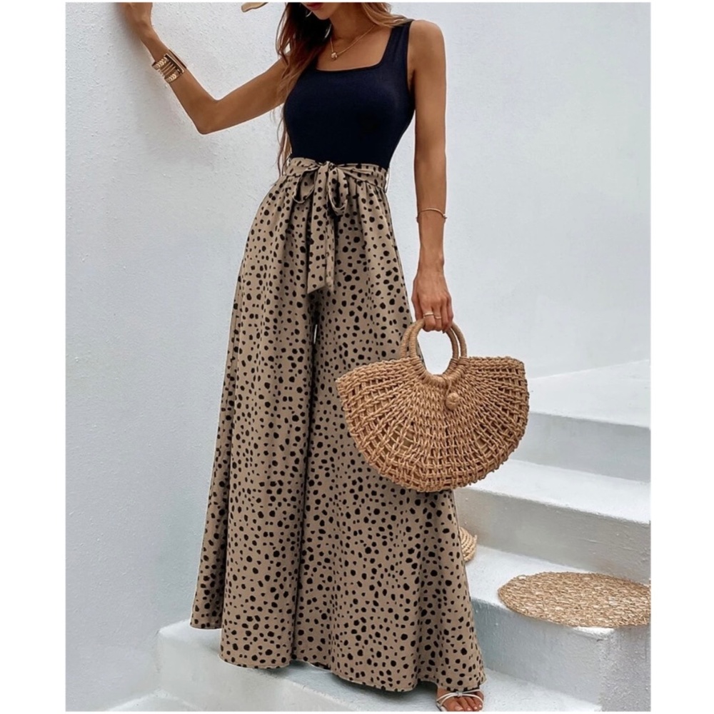 Boho Leopard Print Wide leg Jumpsuit RED OR GREEN - Picture 2 of 8
